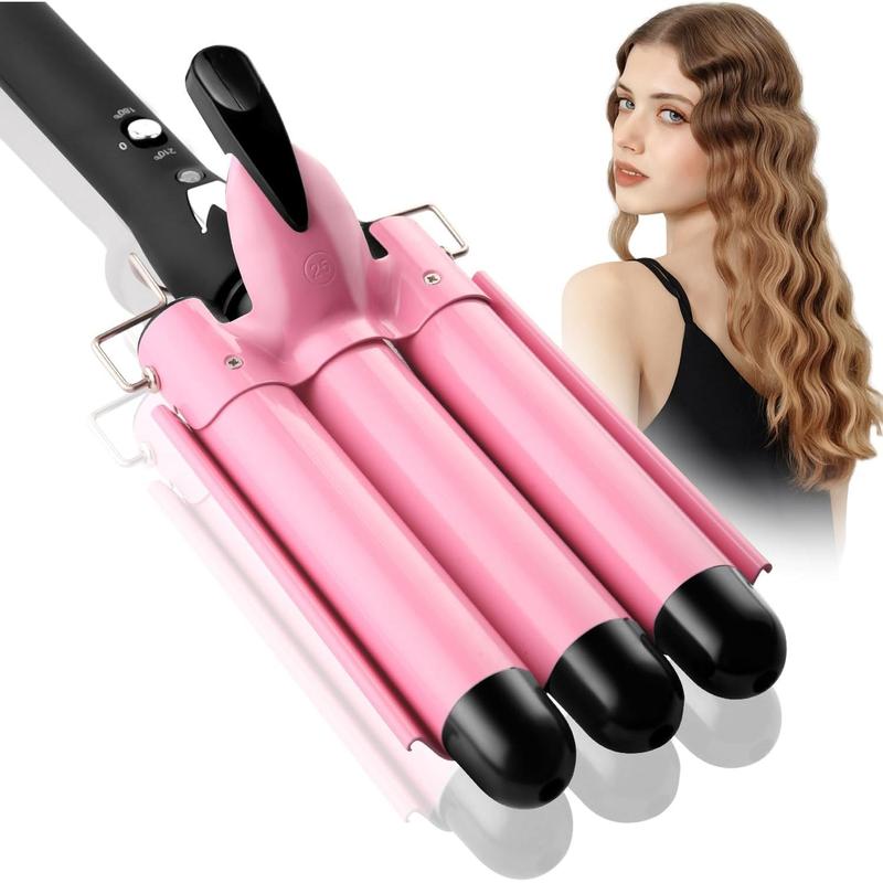 3 Barrel Curling Iron Hair Crimper: Dual Voltage Three Barrels Hair Waver - 1 inch Curler Wand