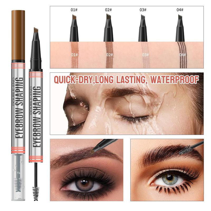 Curved Eyebrow Pen - Eyebrow Pencil Magical 2-in-1 Dual-Ended Eye Brow Pencils for Women with Fork-Tip & Precise Brush-Tip Create Natural Hair-Like Brows, Last All-Day