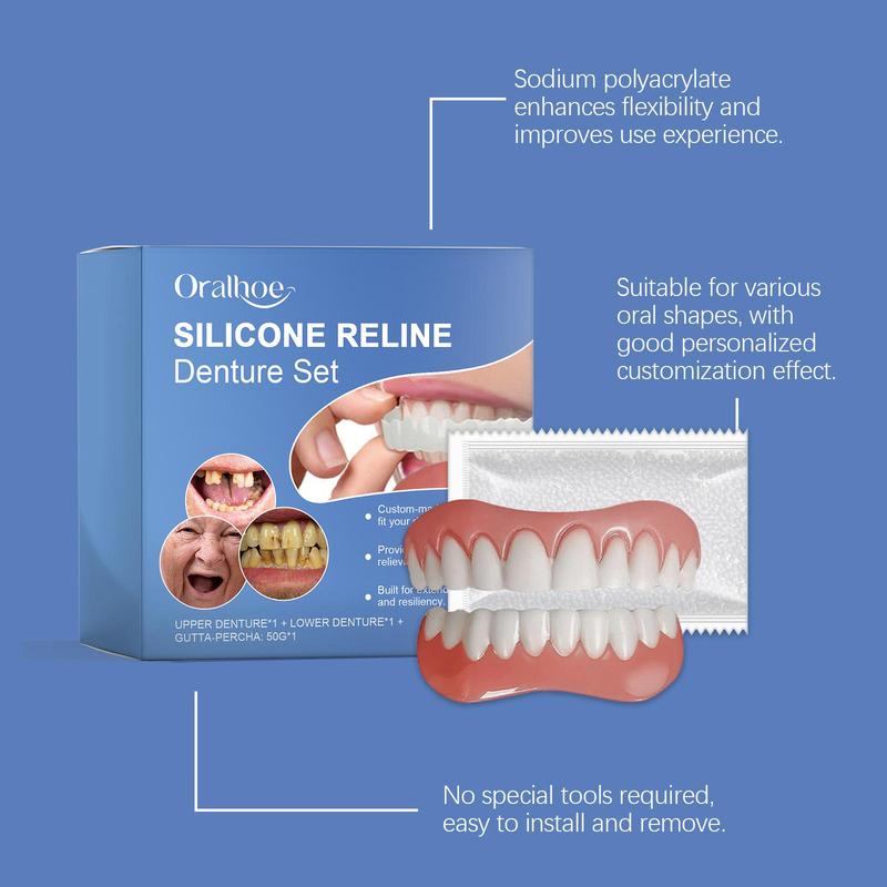 Silicone Resin Denture Set, 1 Box Comfortable Material Denture Care Kit, Daily Denture Care Product for Men & Women, Christmas Gift