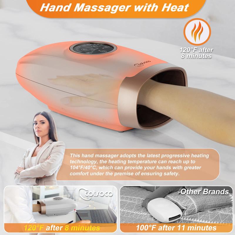 cotsoco Cordless hand massager for arthritis and carpal tunnel relief, Level 6 hand treatment with heat and compression, finger and wrist massager for pain relief, gift Comfort