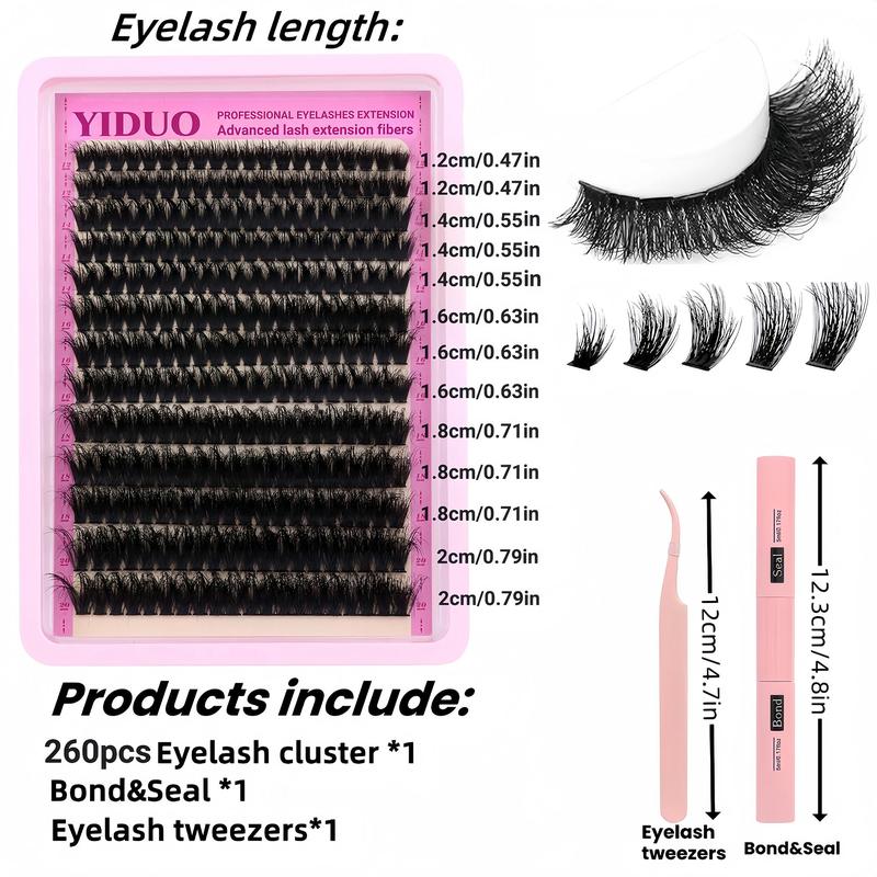 Back To School Natural Look Eyelash Extensions, 260pcs box Self Grafting Mixed Length Fluffy Individual Lashes with Lash Bond & Seal & Lash Tweezers, Eye Makeup Product for Women & Girls Lashes Extension Kit, Fall Gift, Makeup Set, Christmas Gift