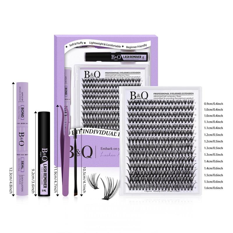 B&q Lash Extension Kit, 280pcs Eyelash Extension Kit for Beginners 30d 9-16 Mixed Lash Clusters Kit D Curl Lash Kit with Eyelash Extension Glue, Eyelash Glue Remover, Individual Eyelashes Kit, Eyelashes Extensions Kit, Christmas Gift