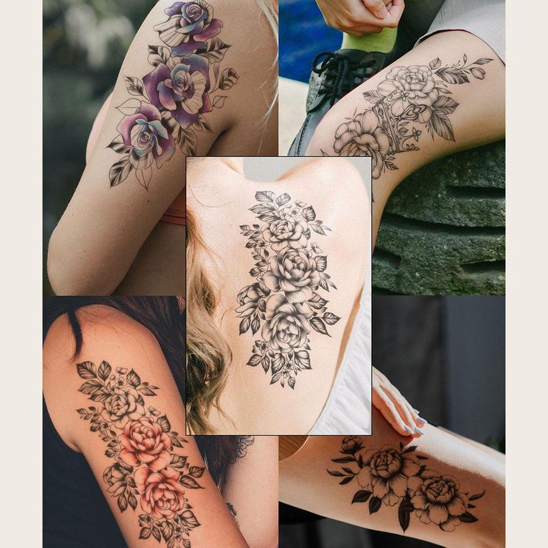 Flower Pattern Temporary Tattoo Sticker, 9 Counts set Colorful Temporary Fake Tattoo Decals, Body Art Stickers for Women & Girls