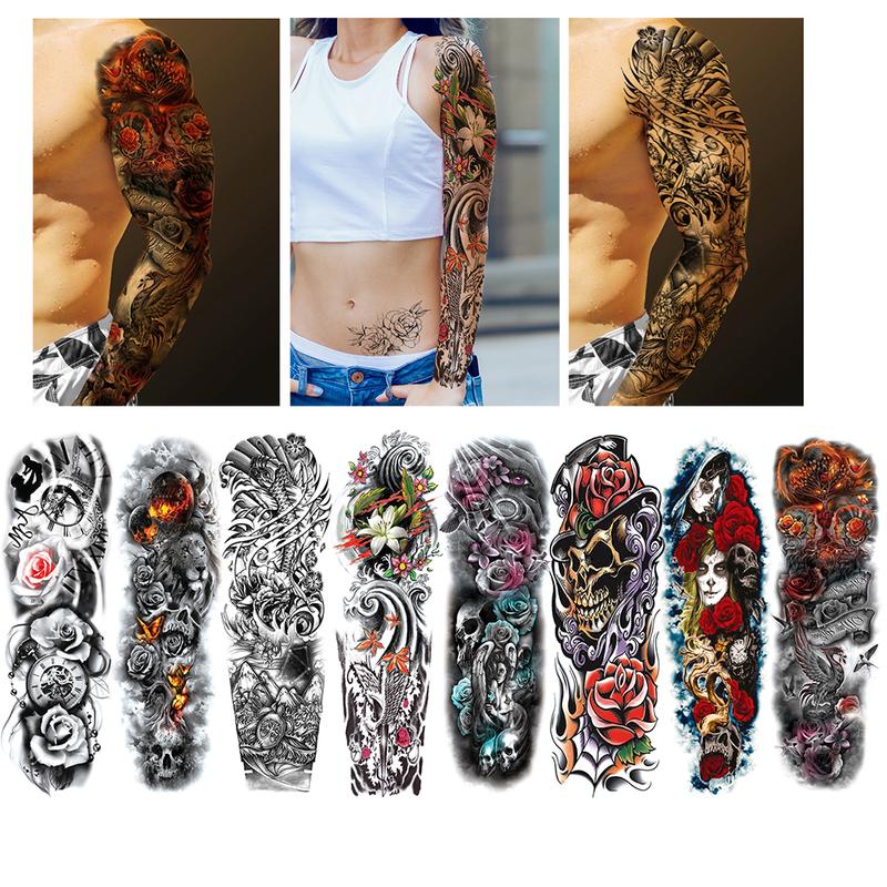 Temporary Fake Tattoo Stickers Waterproof Eagle Wolf Flower Animal Arm Body Art for men women