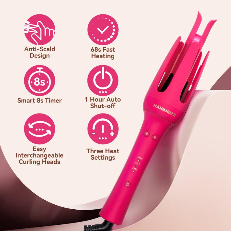 3 in 1 Automatic Curling Iron for Beach Waves, Professional Anti Tangle Automatic Hair Curler with 3 Heat Setting & Timer Alert, Fast Heating, Dual Anti-Scald Ceramic Curling Wand for Easy Curly Hair Styling Comfort