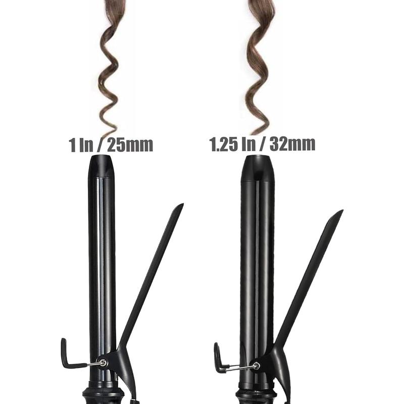 Lanvier 1 Inch Extra Long Hair Curling Iron with Ceramic Tourmaline Barrel, Professional Hair Curler up to 450°F with Dual Voltage for Worldwild Use, Hair Waving Style Tool for Girls&Women–Black