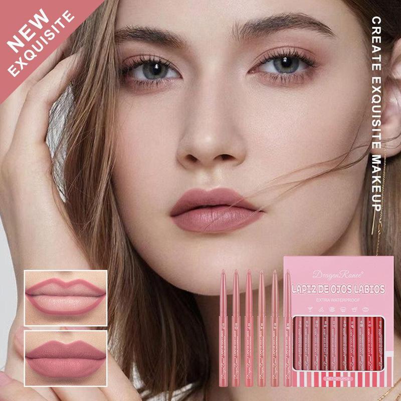 Long Lasting Lip Liner Set, 12pcs box Easy Coloring Lip Liner Pencil, Natural Lip Makeup Accessories for Women & Girls, Christmas Gift