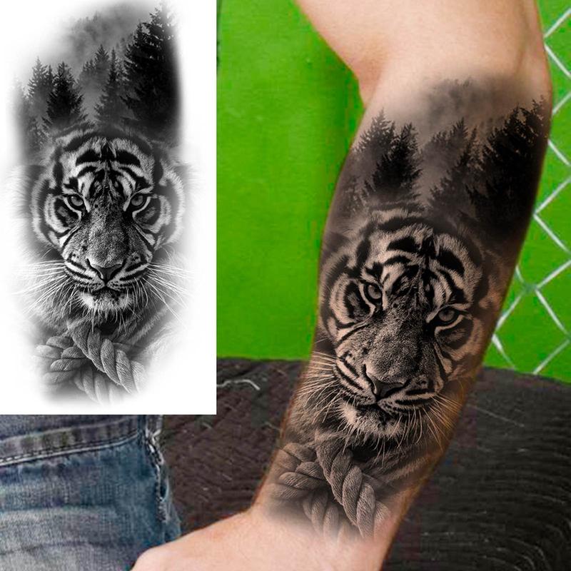 Realistic Forest Tiger Pattern Temporary Tattoo Sticker, Long Lasting Fake Tattoo Sticker, Body Art Decoration for Women & Men