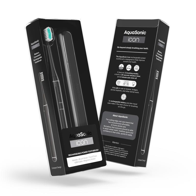 AquaSonic Icon Rechargeable Travel Power Toothbrush - Modern Slim Toothbrush with Soft-Touch Handle and Smart Timers - Oral Rechargeable Electric - Perfect For Travel with Travel Case