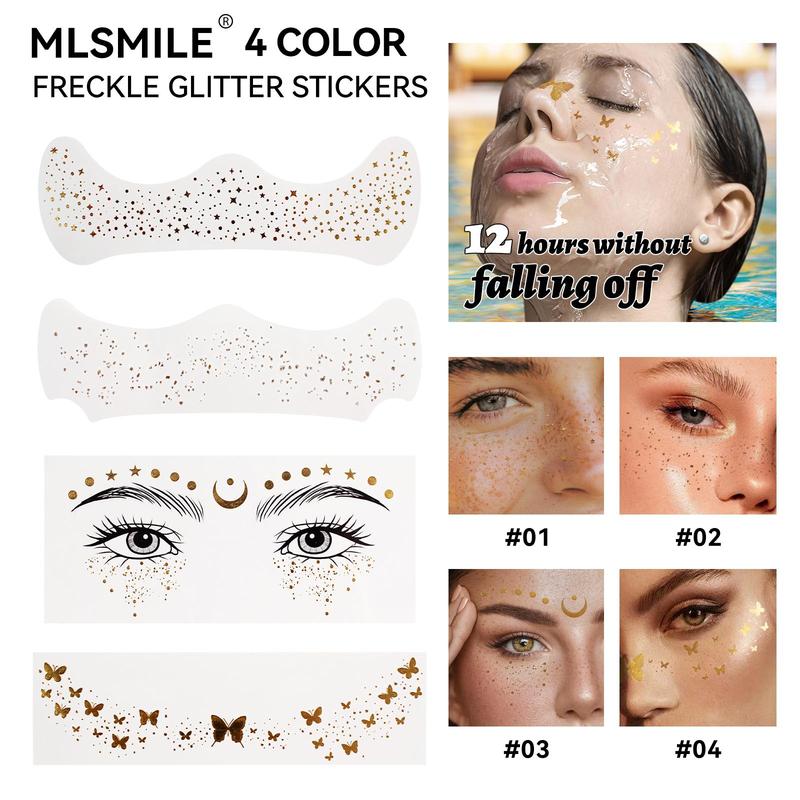 Glitter Freckles Temporary Tattoo Stickers, 1 Count Waterproof Sparkling Face Tattoos for Women, Perfect for Music Festival Stage Decorations, Christmas Gift