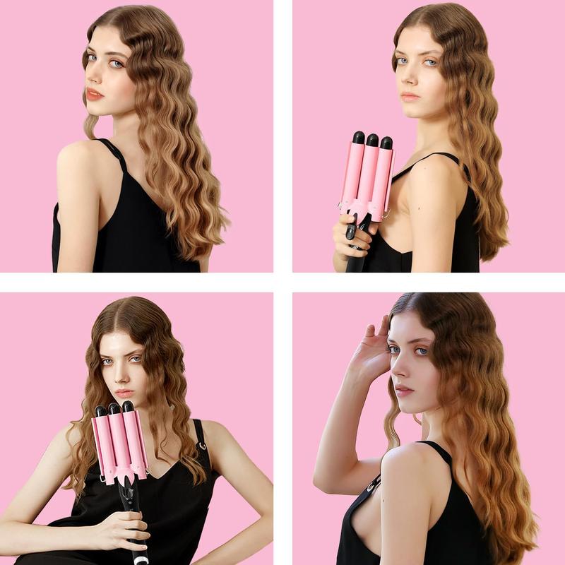 3 Barrel Curling Iron Hair Crimper: Dual Voltage Three Barrels Hair Waver - 1 inch Curler Wand