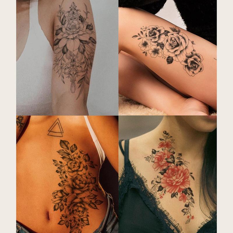 Flower Pattern Temporary Tattoo Sticker, 9 Counts set Colorful Temporary Fake Tattoo Decals, Body Art Stickers for Women & Girls