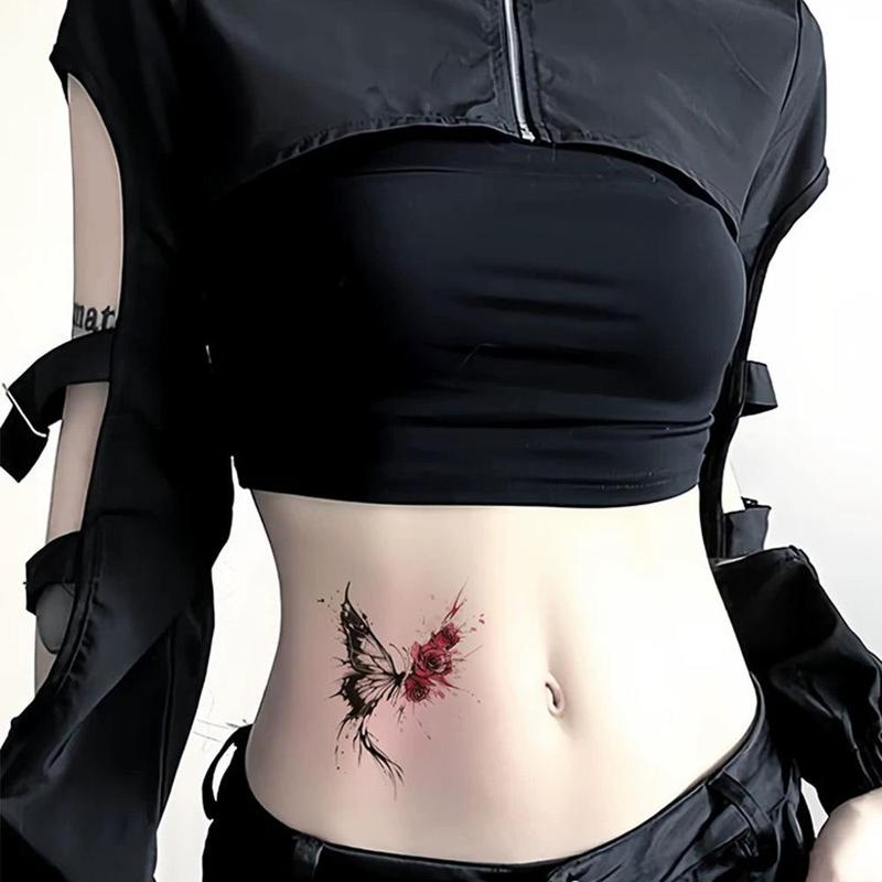 Rose & Butterfly Pattern Temporary Tattoo Sticker, 4 Counts set Waterproof Long Lasting Temporary Fake Tattoo Sticker, Body Art Sticker for Women & Girls