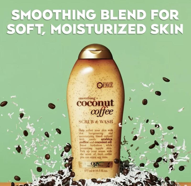 OGX Smoothing + Coconut Coffee Exfoliating Body Scrub with Arabica Coffee & Coconut Oil, Moisturizing Body Wash for Dry Skin, Paraben-Free with Sulfate-Free Surfactants, 19.5 Fl Oz Body Care