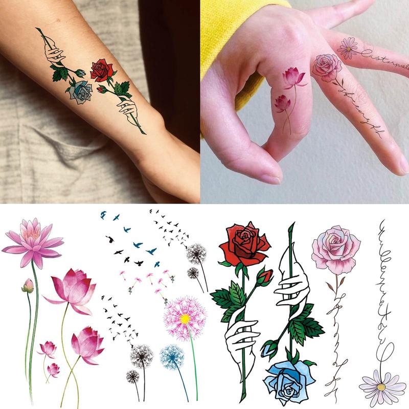 Flower & Feather Pattern Temporary Tattoo Sticker, 15pcs set Boho Style Fake Tattoo Sticker, Body Art Decoration for Women & Girls