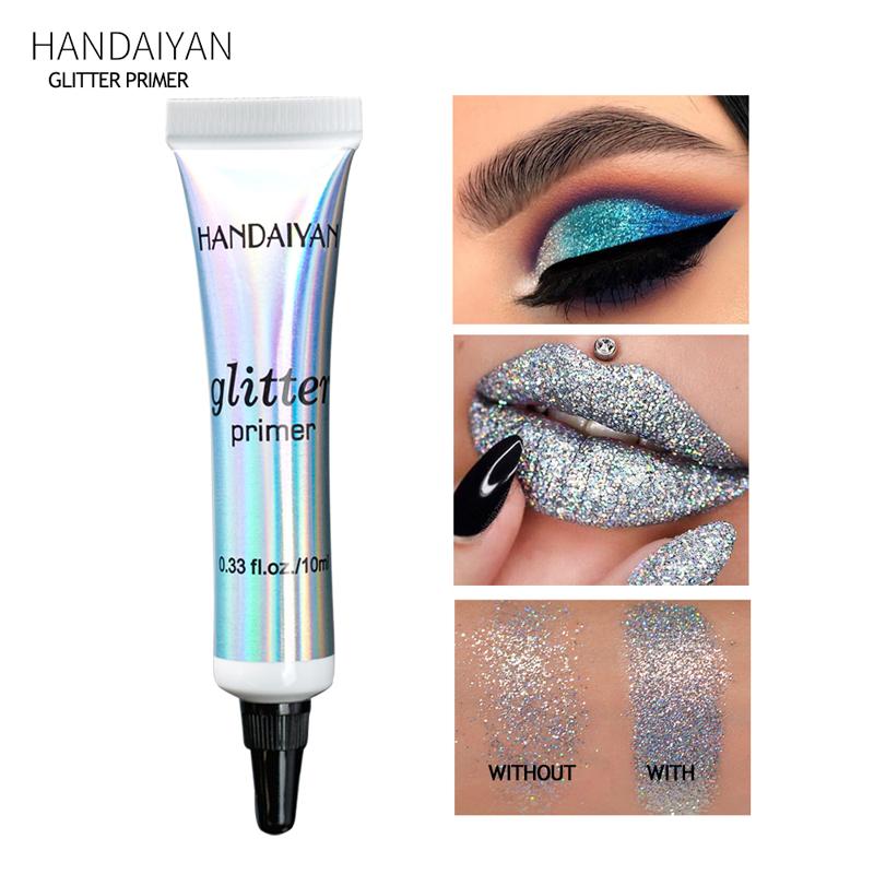 Handaiyan Glitter Primer, Cosmetic Glitter Glue, Long Lasting Primer Gel Waterproof & Smudgeproof Primer Base Glue for Body Eyes Face Lip with Glitter, Body Jewels