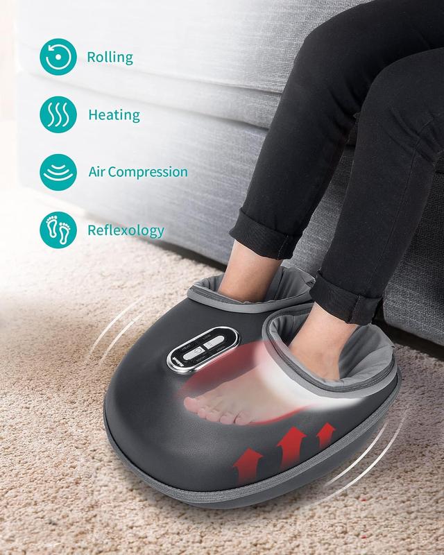 Shiatsu Foot Massager with Soothing Heat, Deep Kneading Therapy& Air Compression, Promotes Blood Circulation, Foot Comfort, Adjustable Settings