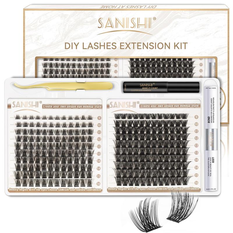 Individual False Eyelashes with Eyelash Bond & Sealing & Portable Lash Remover & Lash Tweezers, 1 Set Natural Look Eyelashes Extensions Gift, Lashes Extension Kit, Lash Clusters Kit, Makeup Tools