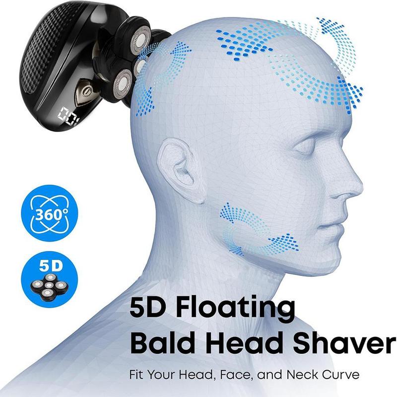 5 in1 Head Shavers for Bald Men,Rotary Electric Shaver Rechargeable Bald Head Hair Beard Trimmer Razor, Detachable Head Shavers, 5D Electric Razor Waterproof for Bald Men, Wet Dry LED Display Rechargeable Rotary Shaver Grooming Kit, Mens Birthday Gift