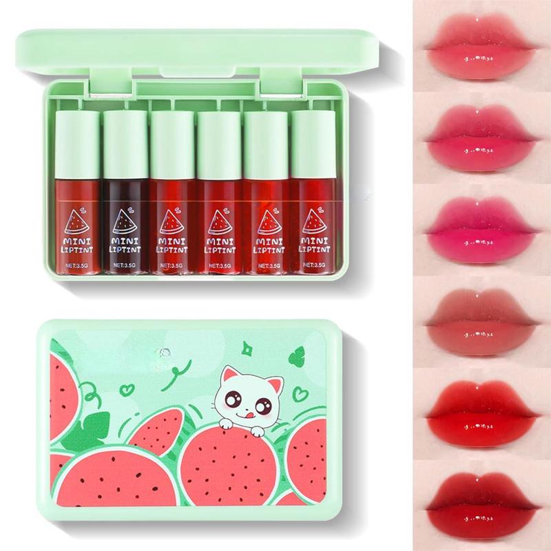 6 Colors Lip Tint Stain Set,Korean Lip Tint Watery Lip Gloss Mini Liquid Lipstick,Multi-use Lip and Cheek Tint Moisturizing Natural Lip Stain,Long-lasting Non-sticky Waterproof Lip Color Makeup Clear Long Lasting