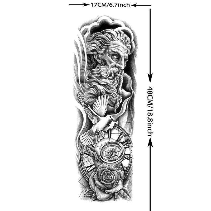 God Warrior Flower Pattern Temporary Tattoo, Waterproof Long Lasting Realistic Fake Sleeve Tattoo Sticker, Body Art Sticker for Men & Women