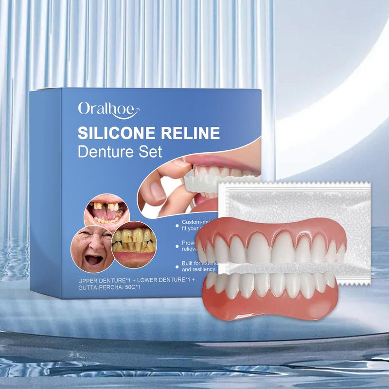 Silicone Resin Denture Set, 1 Box Comfortable Material Denture Care Kit, Daily Denture Care Product for Men & Women, Christmas Gift