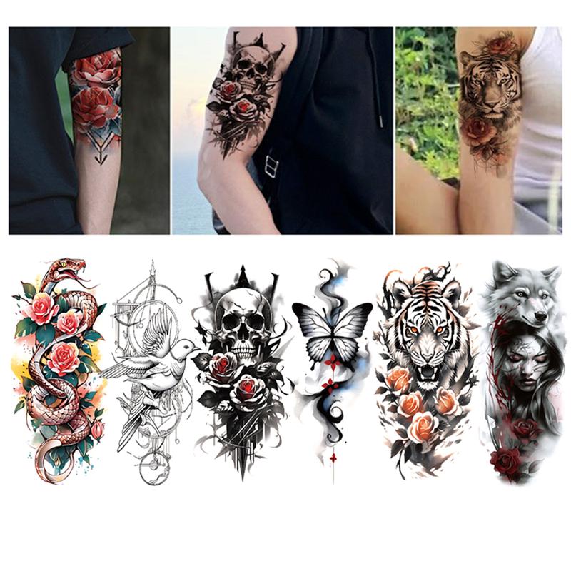 Temporary Fake Tattoo Stickers Waterproof Eagle Wolf Flower Animal Arm Body Art for men women