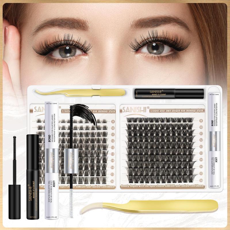 Individual False Eyelashes with Eyelash Bond & Sealing & Portable Lash Remover & Lash Tweezers, 1 Set Natural Look Eyelashes Extensions Gift, Lashes Extension Kit, Lash Clusters Kit, Makeup Tools