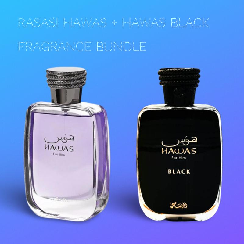 Rasasi Hawas + Hawas Black 100ml (3.4 Fl oz) Long Lasting Perfume - Value Bundle - Fragrance Gift Bundle