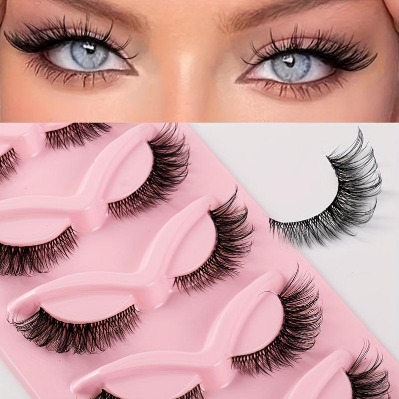 Natural False Eyelashes (5 Pairs), Wispy Cat Eye Faux Cluster Lashes, Natural Curling Eye Makeup Strip Lashes, Full Volume Eyelash for Lashes Extensions, Eyelashes Extensions, Makeup Products, Makeup Tools, Christmas, Christmas Gift