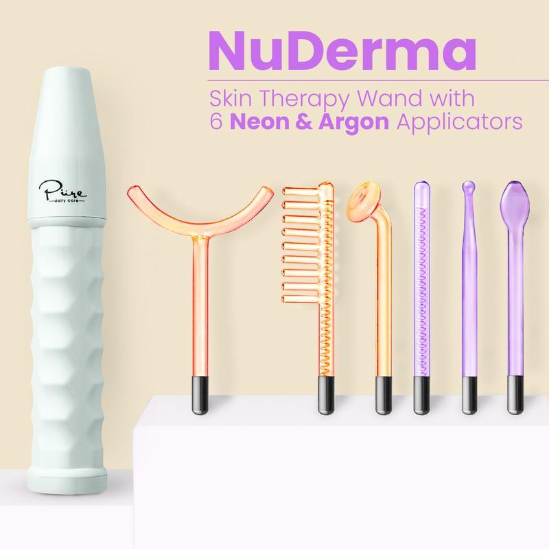 NuDerma Professional High Frequency Wand by Pure Daily Care with Argon and Neon Applicator for Anti-Aging and Anti-Acne