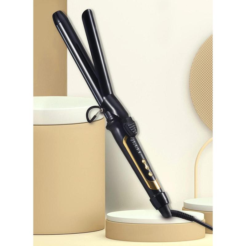 Lanvier 1 Inch Extra Long Hair Curling Iron with Ceramic Tourmaline Barrel, Professional Hair Curler up to 450°F with Dual Voltage for Worldwild Use, Hair Waving Style Tool for Girls&Women–Black