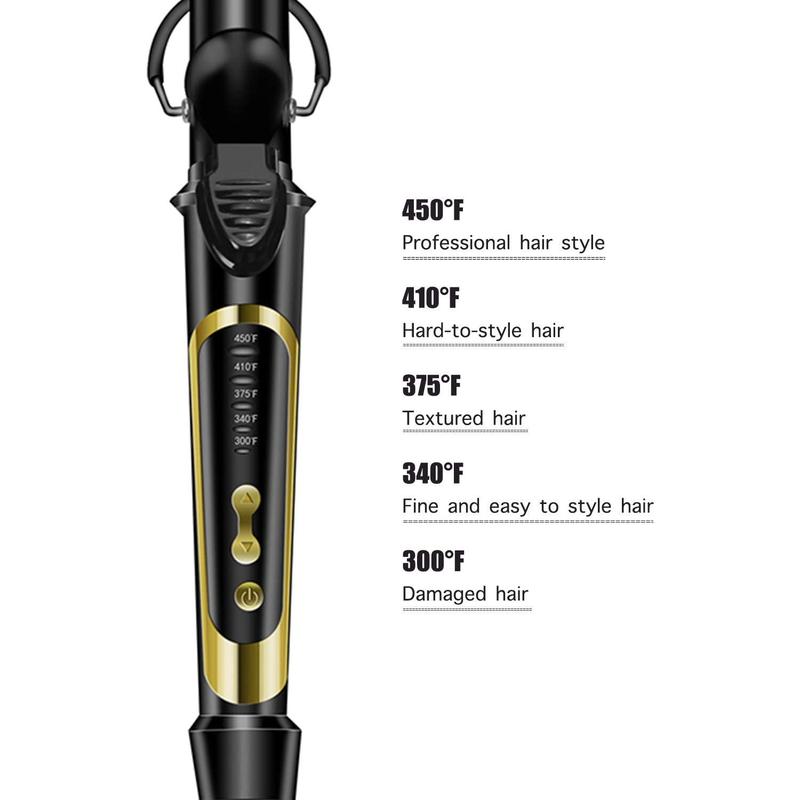 Lanvier 1 Inch Extra Long Hair Curling Iron with Ceramic Tourmaline Barrel, Professional Hair Curler up to 450°F with Dual Voltage for Worldwild Use, Hair Waving Style Tool for Girls&Women–Black