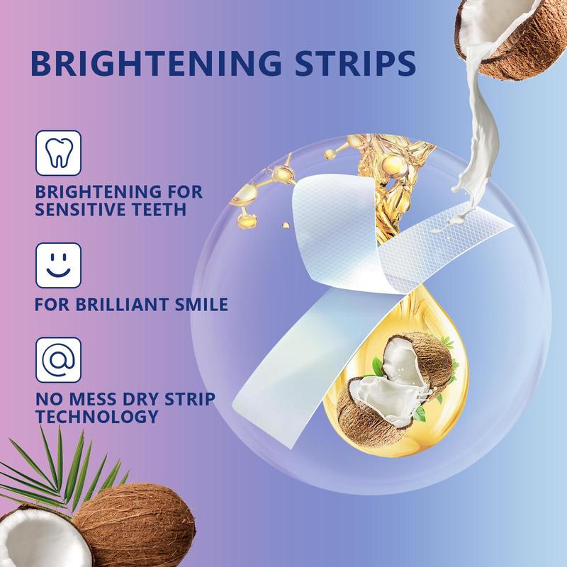 Coconut Oil Tooth Brightening Strips, 1 Box Teeth Brightening Strips for Sensitive Teeth, Non-slip, Dry Strip Technology Tooth Care Strips