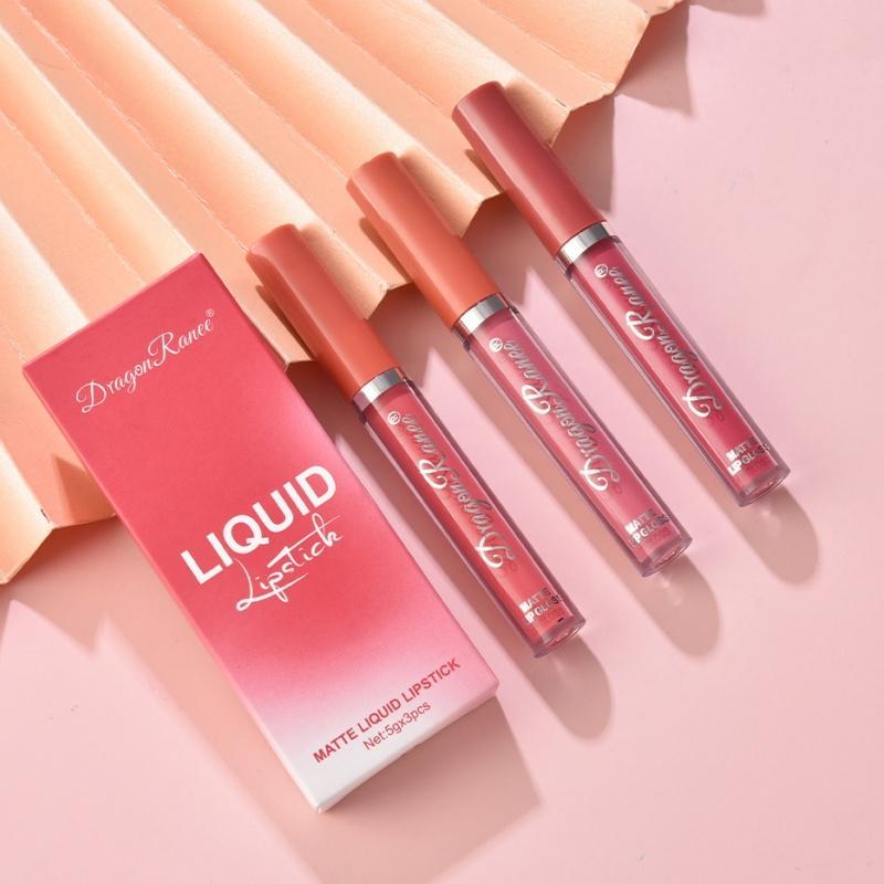 Long Lasting Matte Liquid Lipstick, 3pcs set Velvet Matt Finish Liquid Lip Gloss, Easy Coloring Lip Stick for Girls & Women Makeup, Lip Stain, Christmas Gift