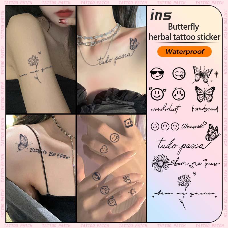 Butterfly & Letter Pattern Temporary Tattoo Sticker, 8 Counts set Creative Fake Tattoo Sticker, Body Art Decoration for Women & Men