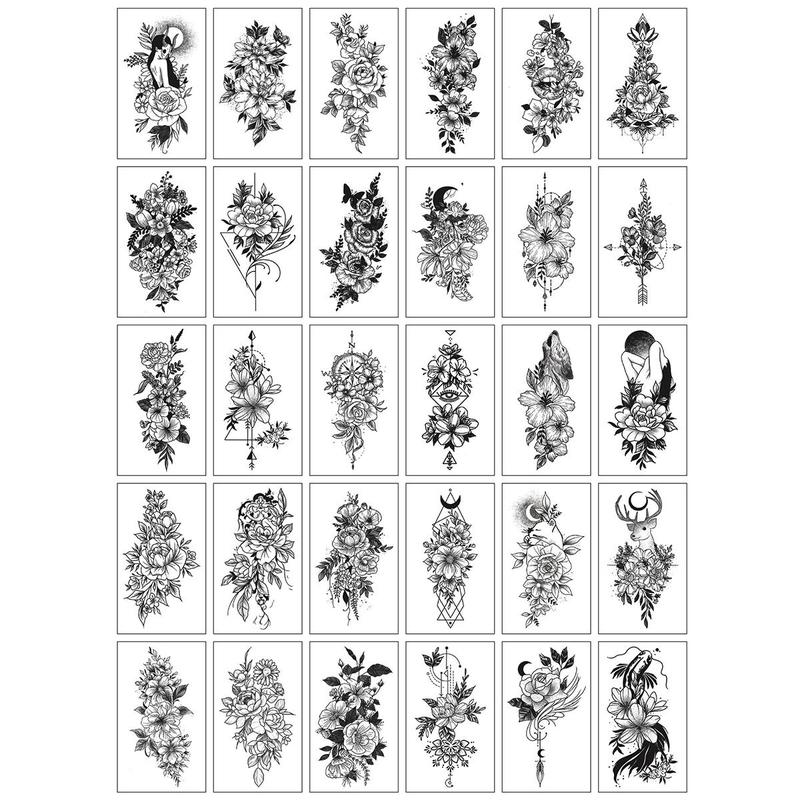 Flower Pattern Temporary Tattoo Stickers, 30pcs Creative Waterproof Tattoo Stickers, Body Art Decorations For Women & Girls