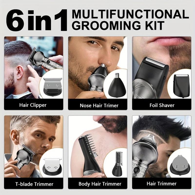 Multifunctional Grooming Kit For Men Shaving, 1 Set Electric Hair Shaving Kit for Men & Barber, Men's Clippers, Barber Equipment, 6 IN 1 Hair Trimmer For Men, for Mustache Body Nose Facial Hair, Stocking Fillers Gift