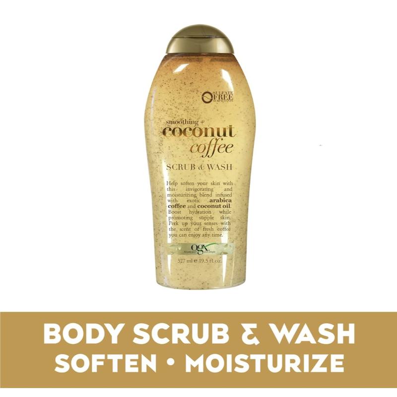 OGX Smoothing + Coconut Coffee Exfoliating Body Scrub with Arabica Coffee & Coconut Oil, Moisturizing Body Wash for Dry Skin, Paraben-Free with Sulfate-Free Surfactants, 19.5 Fl Oz Body Care