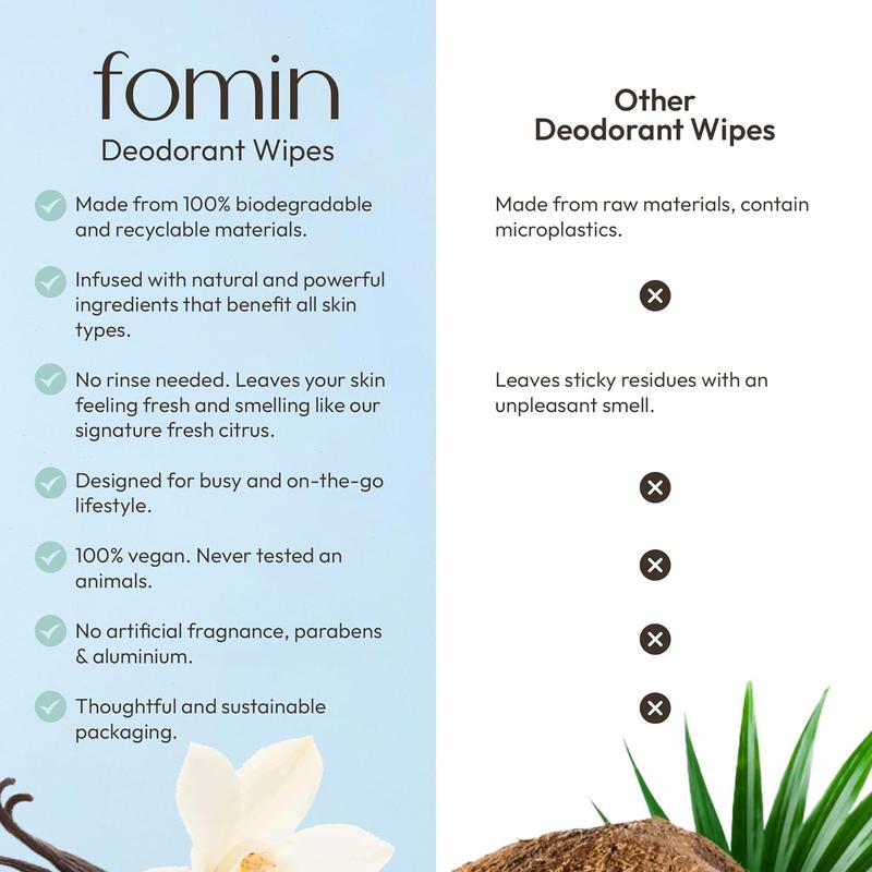 Deodorant Wipes - Coconut Vanilla - Eco-Friendly Mini Deodorant Wipe for Women, Travel Size Individually Wrapped Wipes, Anti Sweat & Armpit Deodorant Wipes for Sensitive Skin Body Care deodorant  wipes deodorant