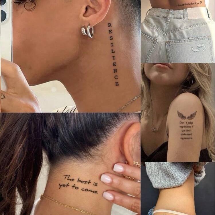 20pcs Waterproof Temporary Tattoo Stickers With English Alphabet Words, Sentences, And Quotes, For Men & Women, Can Be Used On Hands, Wrists, Collarbone, Fingers, Neck And Arms Traditional