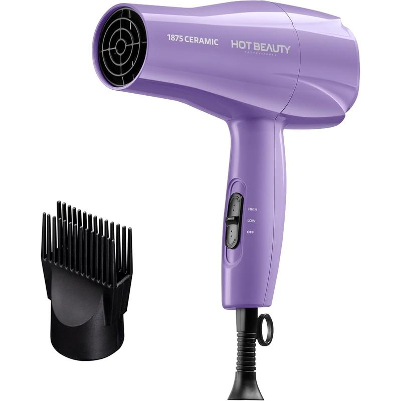 1875 Ceramic Hair Dryer, Powerful Fast Drying, Multi-Setting with Comb Attachment, Additional Detangler Included, Slide Bar Switch, Compact for Home & Travel (Purple)