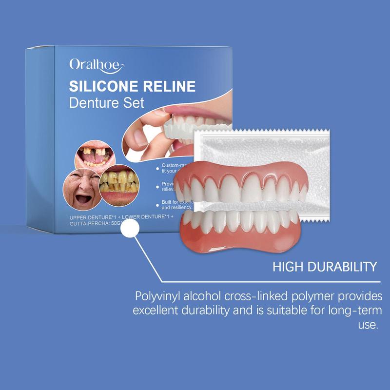 Silicone Resin Denture Set, 1 Box Comfortable Material Denture Care Kit, Daily Denture Care Product for Men & Women, Christmas Gift