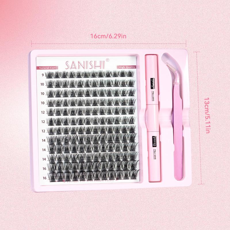 Summer 9-16mm D Curl Individual Eyelashes Extensions Kit, 1 Set Eyelash Extension Fluffy Curl False Eyelashes & Tweezers & Glue, DIY Eyelash Extensions Kit, Lashes Extension Kit, Makeup Set, Cosmetic Products, Christmas Gift