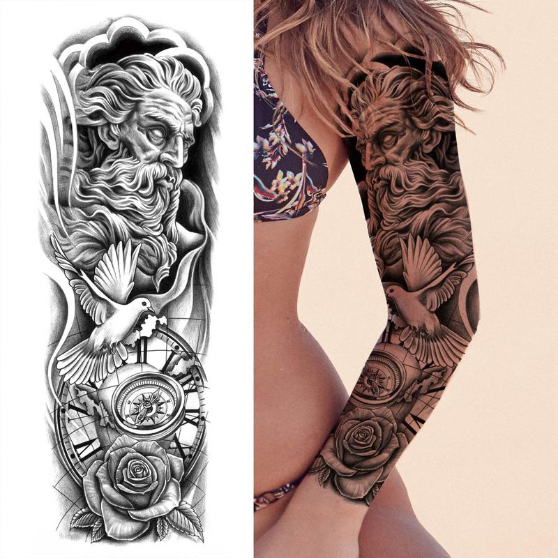 God Warrior Flower Pattern Temporary Tattoo, Waterproof Long Lasting Realistic Fake Sleeve Tattoo Sticker, Body Art Sticker for Men & Women