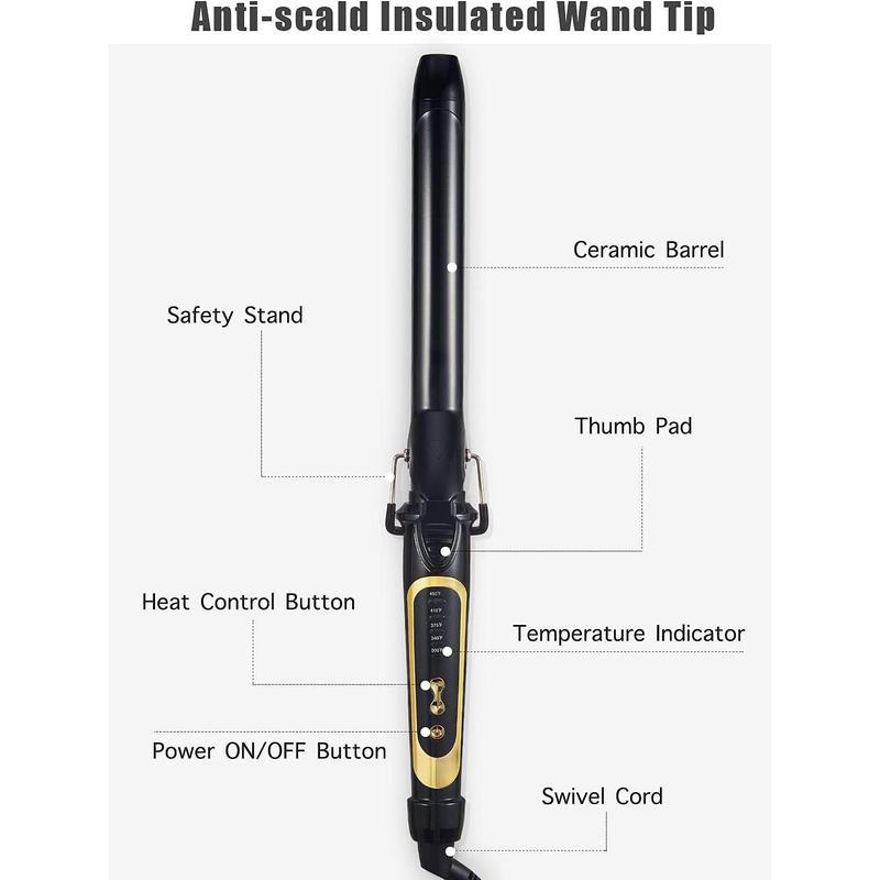 Lanvier 1 Inch Extra Long Hair Curling Iron with Ceramic Tourmaline Barrel, Professional Hair Curler up to 450°F with Dual Voltage for Worldwild Use, Hair Waving Style Tool for Girls&Women–Black