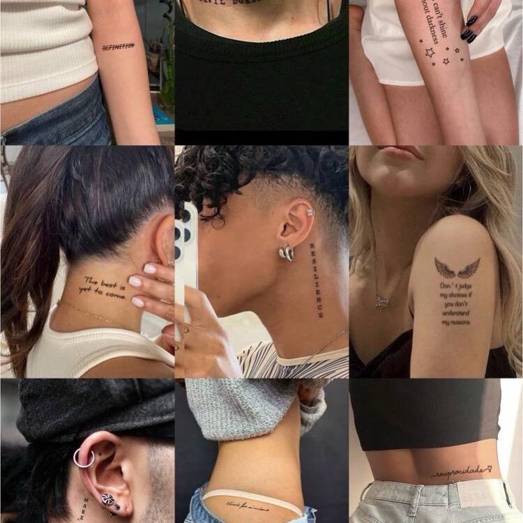 20pcs Waterproof Temporary Tattoo Stickers With English Alphabet Words, Sentences, And Quotes, For Men & Women, Can Be Used On Hands, Wrists, Collarbone, Fingers, Neck And Arms Traditional