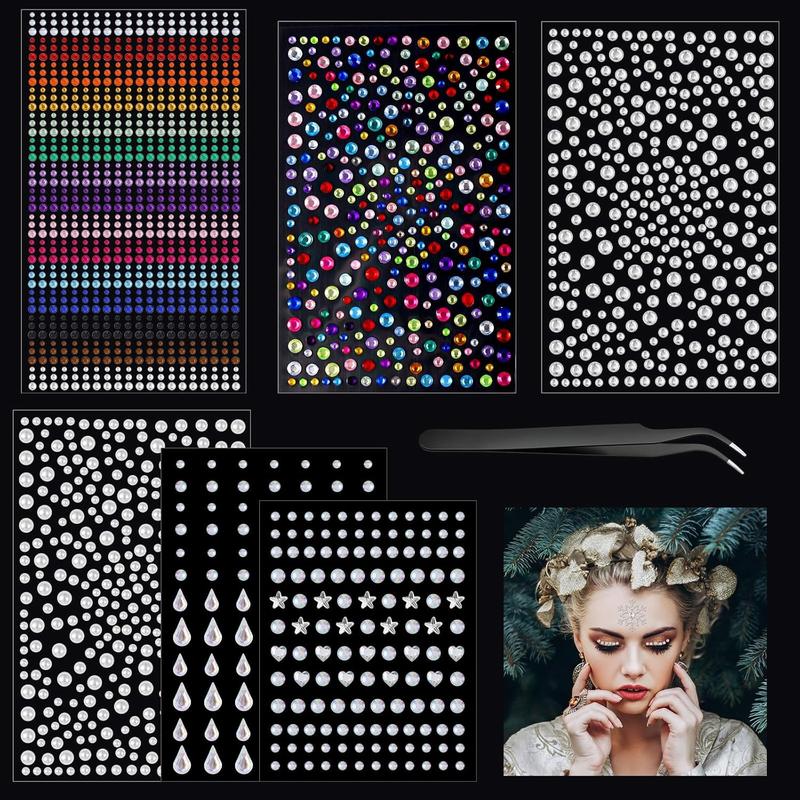 Face Gems Stick On, 2089 Pcs Halloween Face Jewels for Makeup Festival Concert Face Stickers Self Adhesive Rhinestone Stickers for Face Hair Eye Nail Crafts