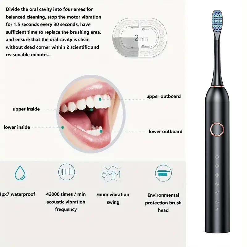 Rechargeable Electric Toothbrush Set, 1 Box Electric Toothbrush & 8 Replacement Brush Heads & Travel Case, Oral Care Product for Adults