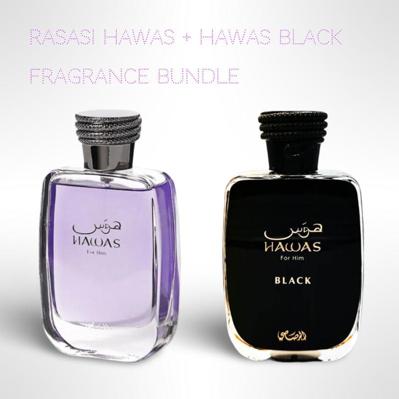 Rasasi Hawas + Hawas Black 100ml (3.4 Fl oz) Long Lasting Perfume - Value Bundle - Fragrance Gift Bundle